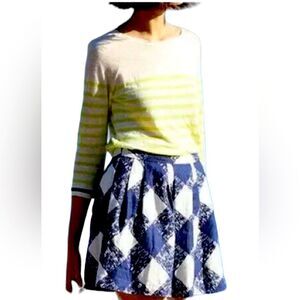 Boden Skirt Womens Size 2 Navy Blue White 100% Linen 100% cotton Lined.